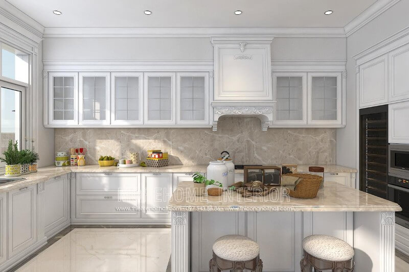 Thiết kế nội thất tủ bếp biệt thự song lập Vinhomes Imperia Hải Phòng tân cổ điển Thiết kế tủ bếp đẹp