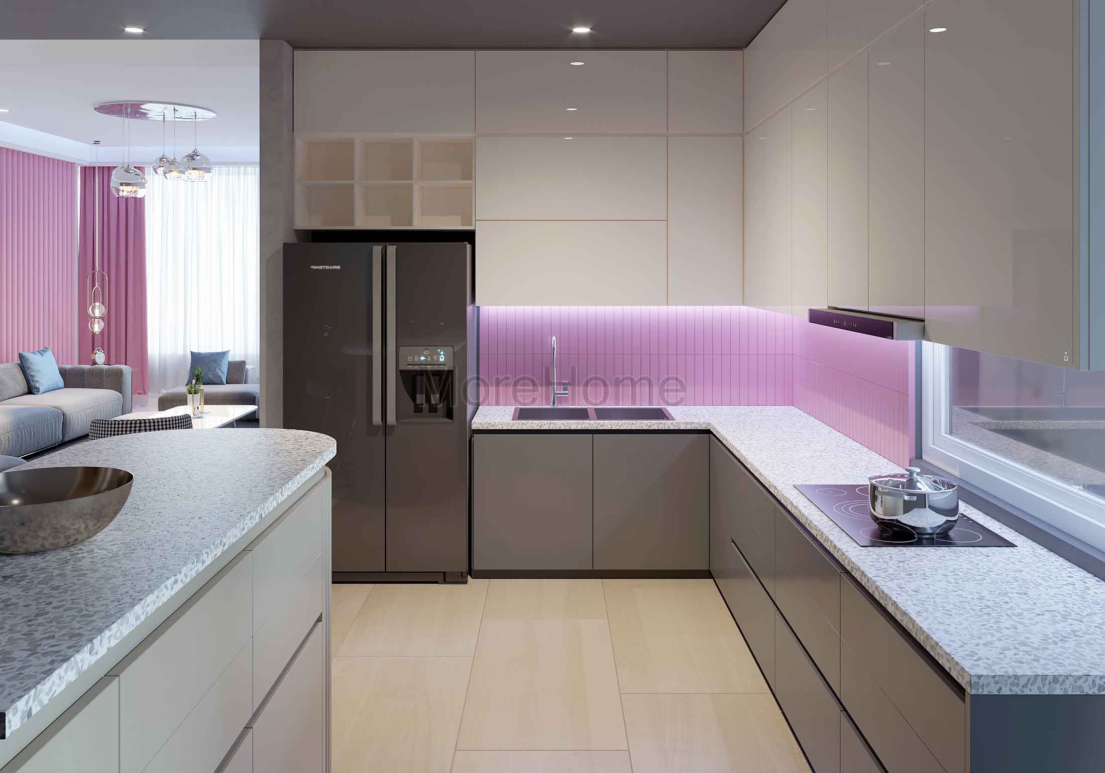 Mẫu tủ bếp gỗ chữ L màu trắng hiện đại, tiện nghi cho người nội trợ Thiết kế tủ bếp đẹp