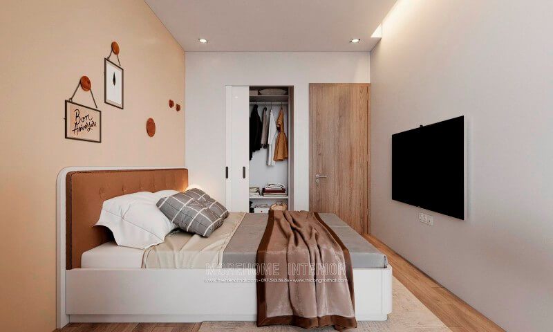 Với những không gian phòng ngủ nhỏ thì lựa chọn giường ngủ gỗ công nghiệp màu trắng sẽ là sự lựa chọn không tồi đâu nhé!