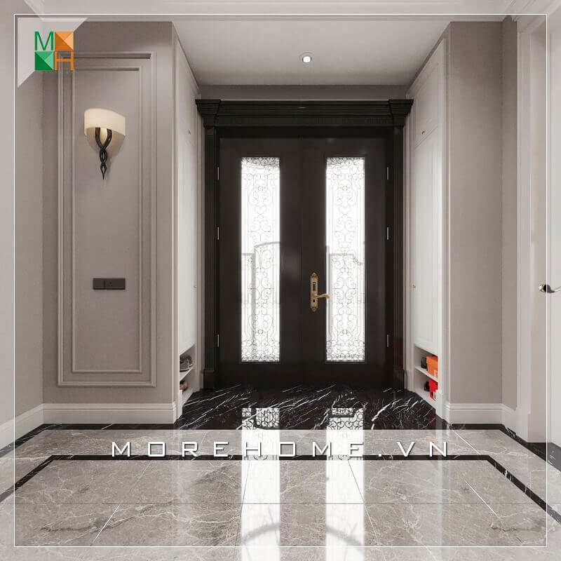 Mẫu thiết kế cửa gỗ tự nhiên màu đen hai cánh đẹp và sang trọng cho chung cư, nhà phố, biệt thự.