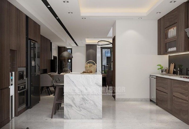 Tủ bếp gỗ đặc biệt vân gỗ óc chó là một trong những xu hướng thiết kế nội thất ấn tượng nhất hiện nay.