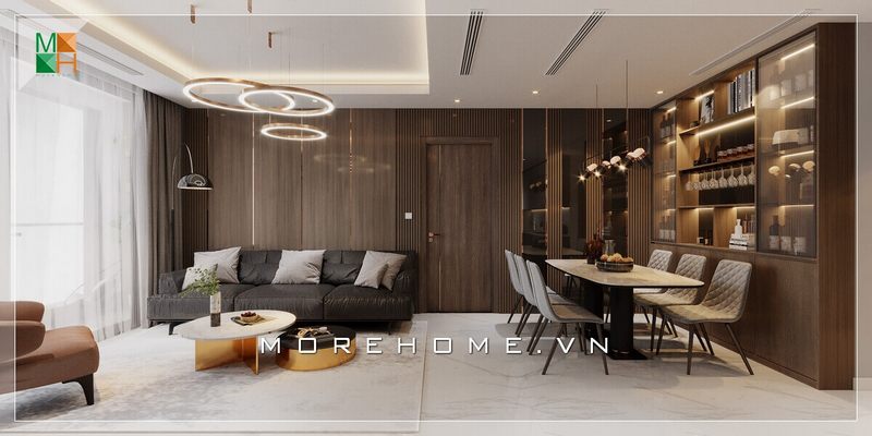 Mẫu thiết kế bàn ăn kèm 6 ghế bọc nỉ chân gỗ kiểu dáng hiện đại, phù hợp chung cư, nhà phố, biệt thự