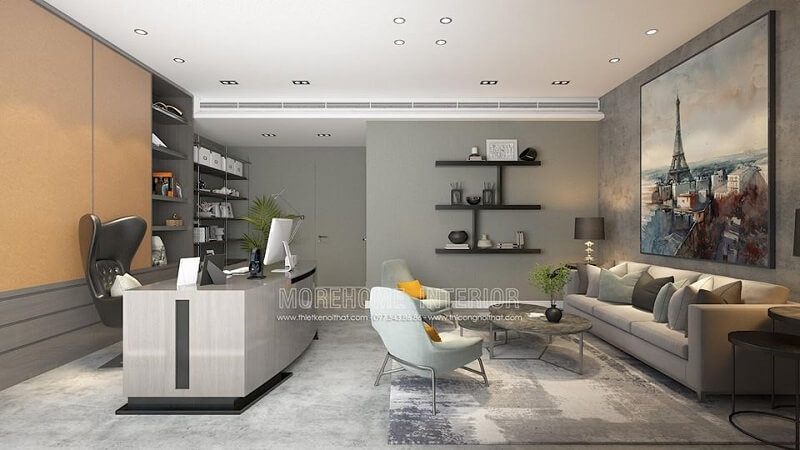 Bộ sofa bọc da màu kem hiện đại tạo điểm nhấn nổi bật cho căn phòng của gia chủ