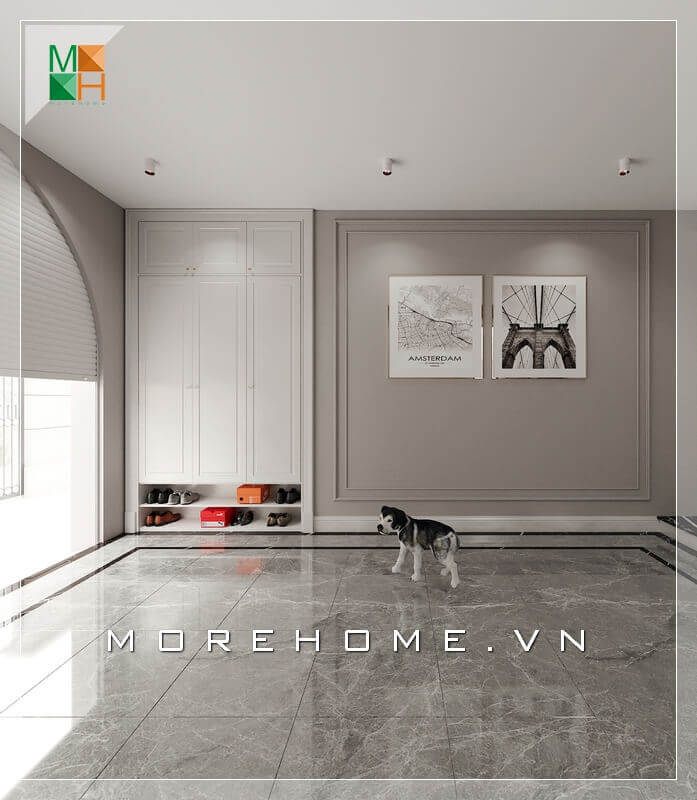 Một căn phòng để xe biệt thự trở nên đẹp hơn khi sử dụng hai tran canvas treo tường với họa tiết rất sinh động.