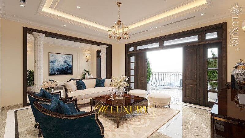 Mẫu cửa gỗ tự nhiên phòng khách biệt thự