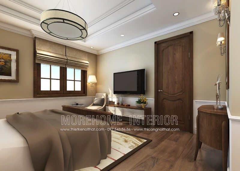 Cửa gỗ 1 cánh gỗ óc chó kiểu dáng tân cổ điển cao cấp cho phòng ngủ biệt thự