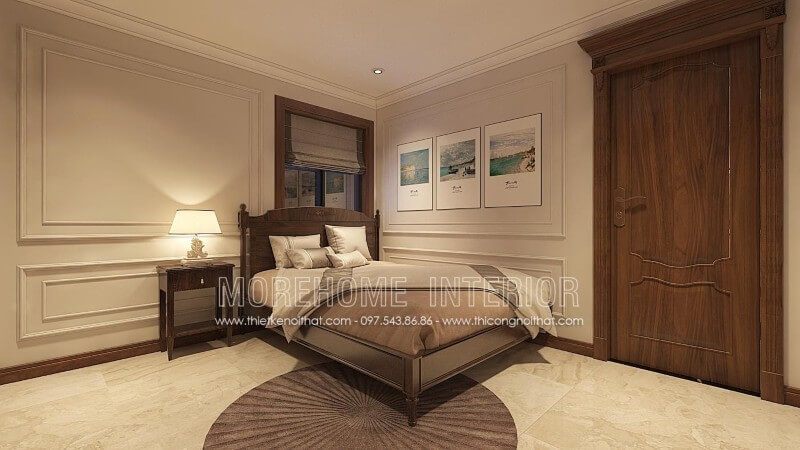 Cửa gỗ tân cổ điển bằng gỗ óc chó đẹp sang trọng cho phòng ngủ