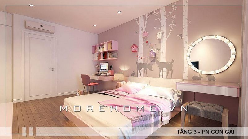 Mẫu gương tròn đặt treo tường ở bàn trang điểm của bé gái với mẫu mã đơn giản những tôn lên được vẻ đẹp thẩm mỹ cho căn phòng